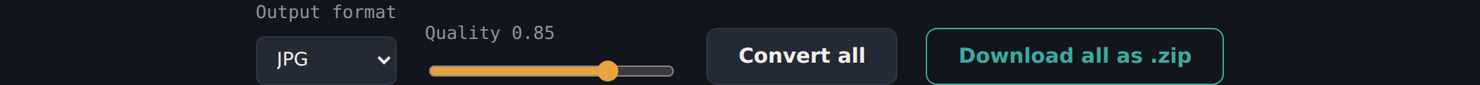 Heic Lab's output format dropdown, quality slider, and convert button
